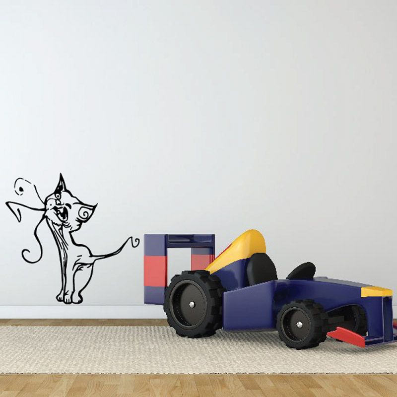 Cute Cheeky Cat Decal with Curly Whiskers for Various Surfaces